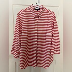 Jones New York Red and White Striped Button Down Shirt